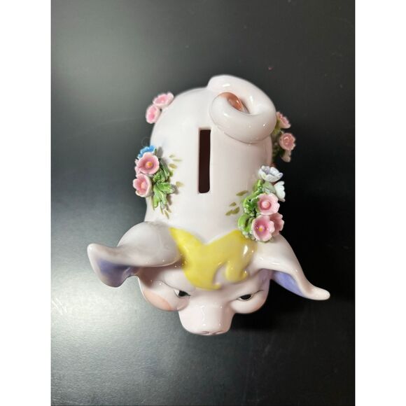 Vintage Lefton Piggy Bank Pig Porcelain Figurine With 3D Flower - Picture 8 of 14